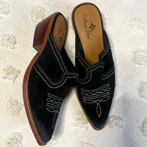 Patricia Nash Batista Black Suede Boho Western Cowboy Mule Festival Size 6.5